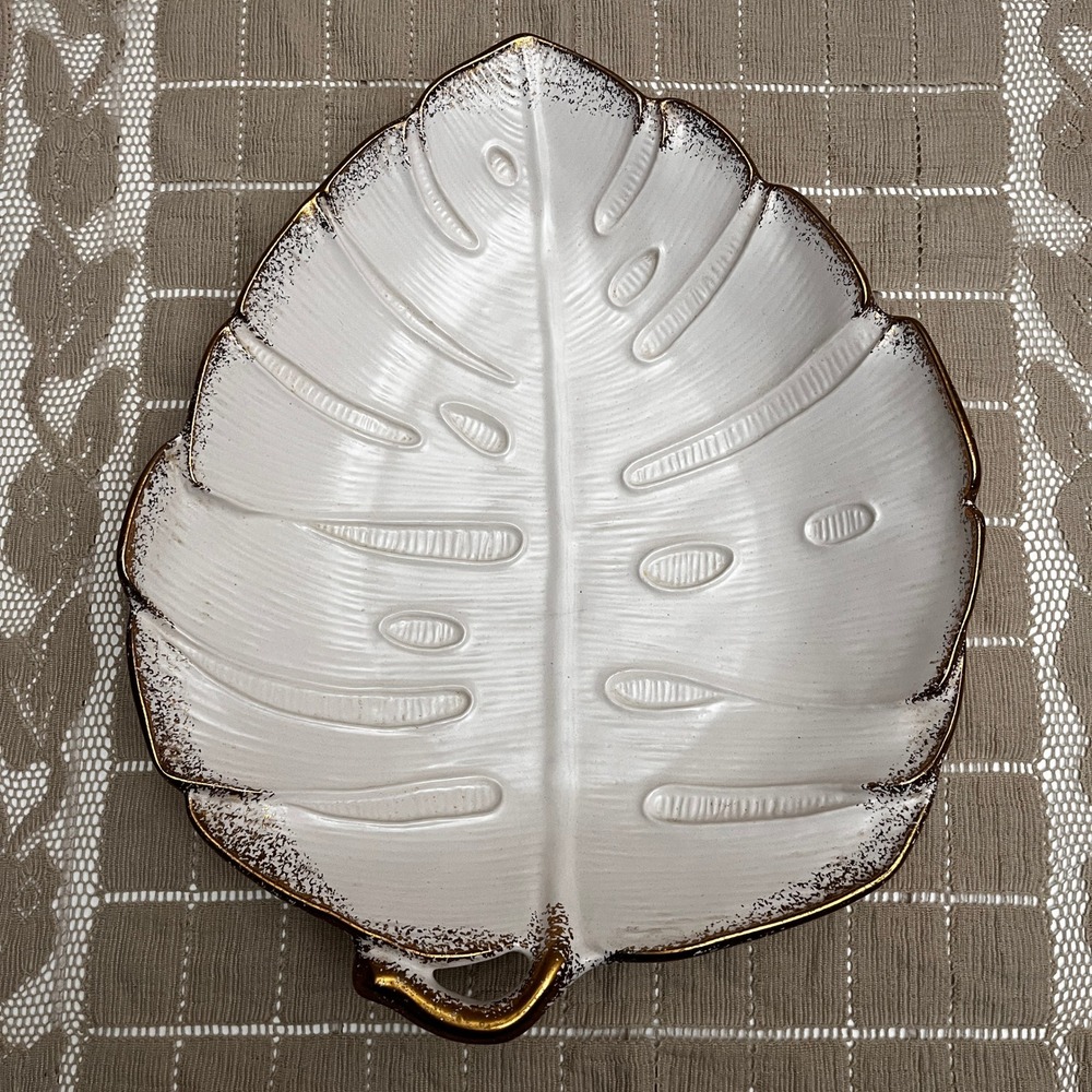 California‎ Original USA Pottery Monstera Leaf Plate Gold Trim Serving Dish